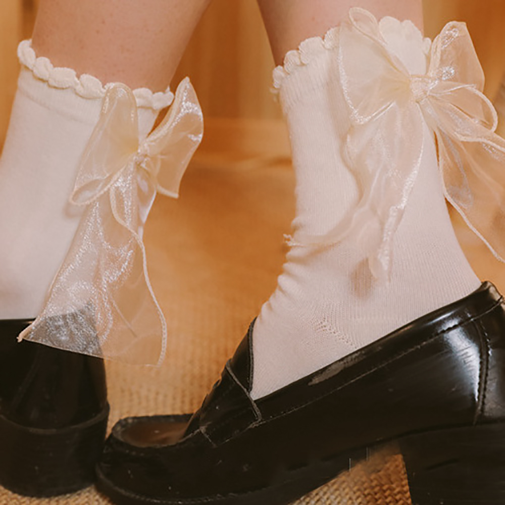 Vớ cotton phối ren đính nơ đáng yêu dành cho nữ