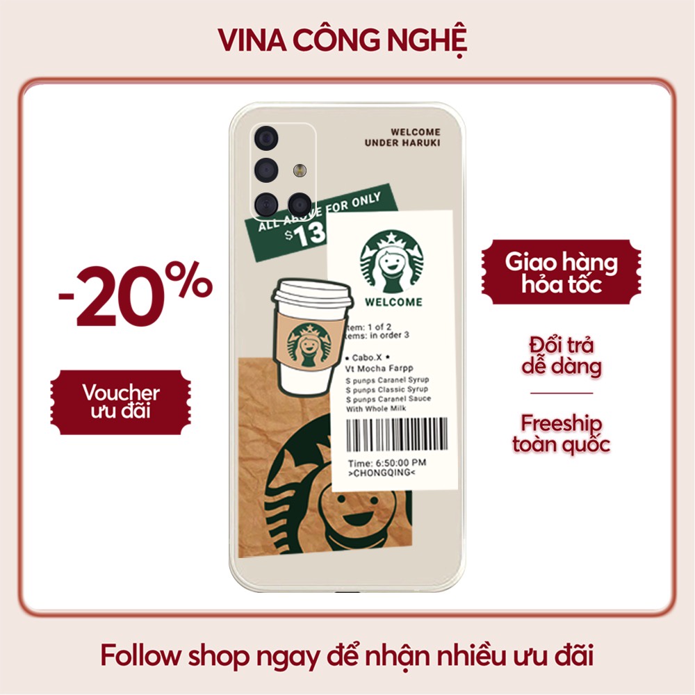 Ốp lưng Samsung A10/A10S/A51/A32/A12/....dẻo cạnh vuông bảo vệ camera hình Starbucks.