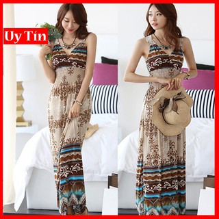 Đầm maxi thun mềm mát DX06 - Đầm suông maxi đi biển, đi dạo phố damdutiecmaxi2019