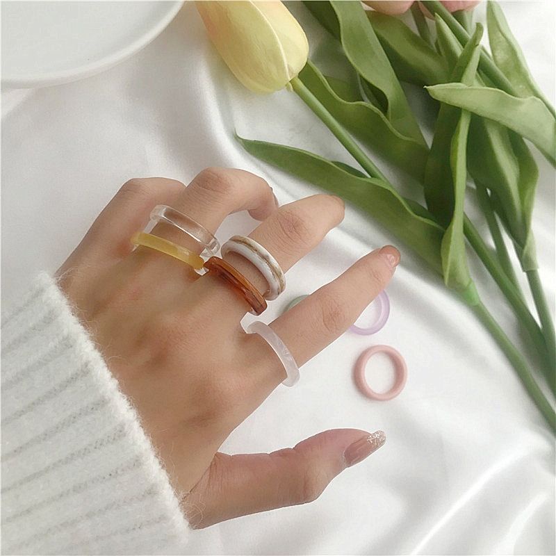 Nhẫn nhựa acrylic trong suốt nhiều màu sắc phong cách hàn quốc