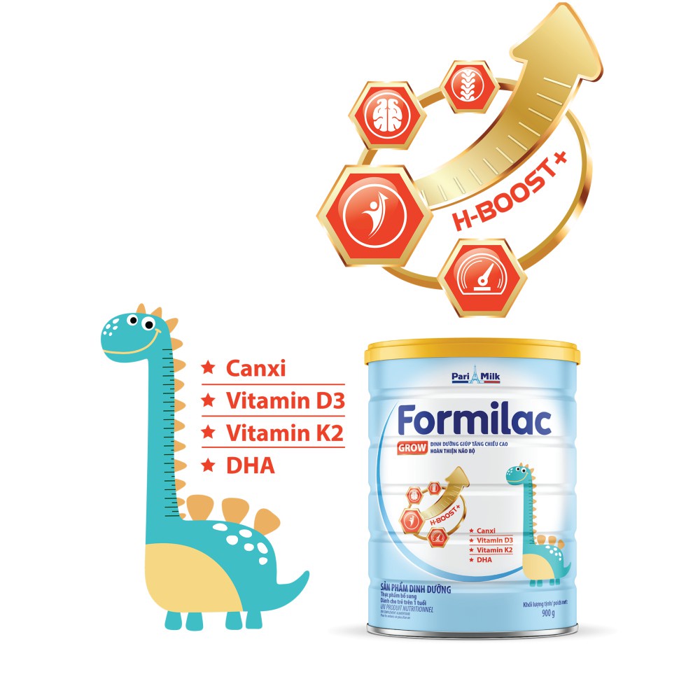 Sữa bột Formilac GROW - Phát triển chiều cao và trí não - Lon 900g