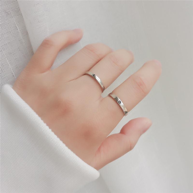 Simple Sun Moon Star Love Couple Ring With Adjustable Opening Plain Silver Ring Promise Ring Birthday Gifts Jewelry Accessories XWNYDER