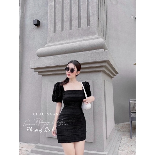 Váy ren cổ vuông tay bồng 2 màu siêu xinh