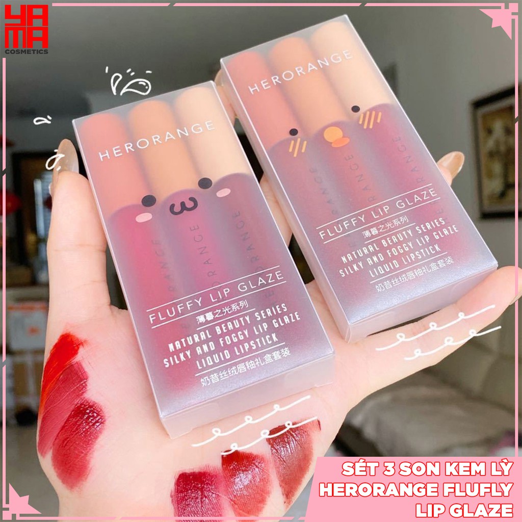 Sét 3 son kem lỳ Herorange FLUFLY LIP GLAZE