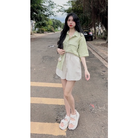 SET ÁO SƠMI+SHORT NHUNG