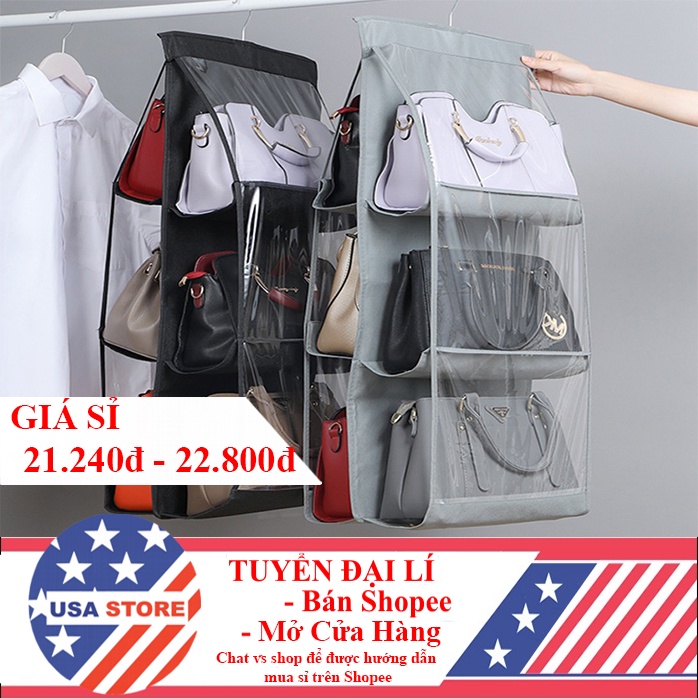 Tủ Treo Đồ - Treo Giỏ Túi Xách Chống Bụi 2 Mặt 6 Ngăn Đa Năng