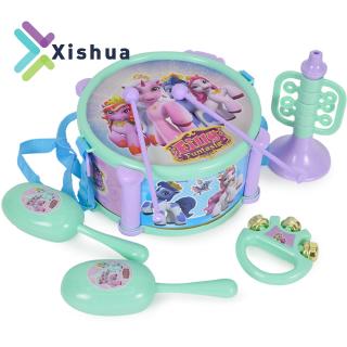Educational Kids Toy Set Baby Roll Drum Musical Instruments Kit Children Gift Tambourine Handbell Music Drums