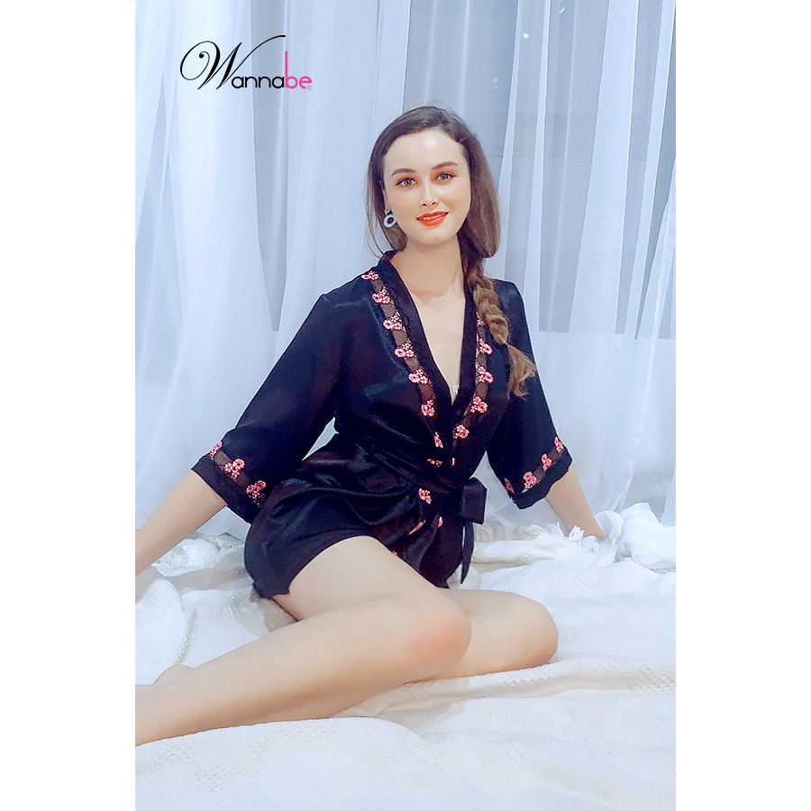 Áo choàng ngủ phi lụa Kimono Wannabe KIS08 kiểu dáng sang trọng hiện đại