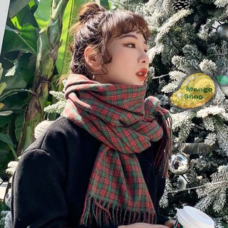 Khăn quàng cổ mùa Giáng Sinh Noel 2020 (khăn len kẻ caro đỏ mix xanh giáng sinh )