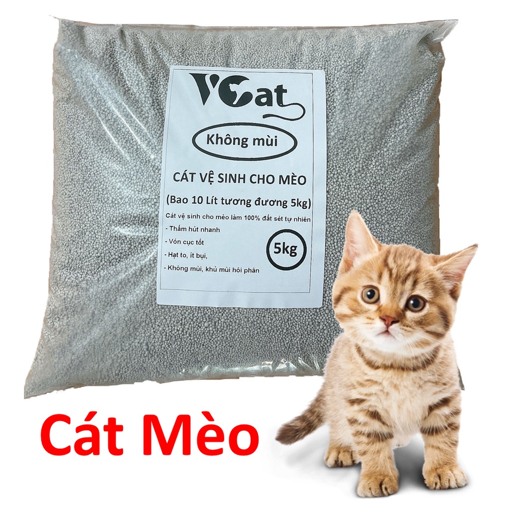 (Bao lớn 10L=5kg) VCAT CÁT VỆ SINH CHO MÈO hạt to không bụi vón cục nhanh