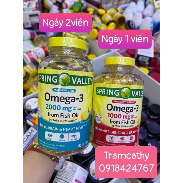 Dầu cá Spring Valley Omega-3 2000mg 180 viên/ 180 viên 1000mg