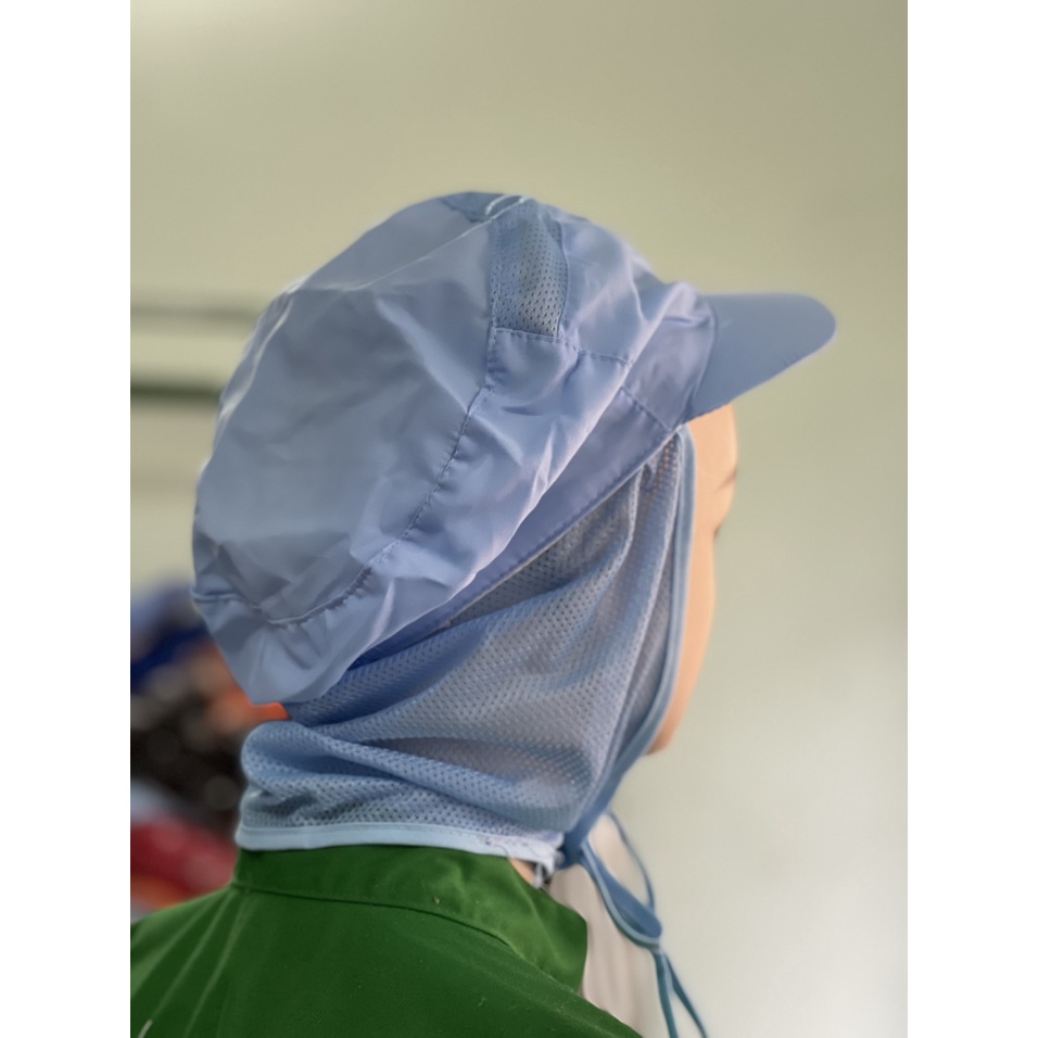 Nón Kết Lưới Vải Silk Cột Dây Màu Xanh
