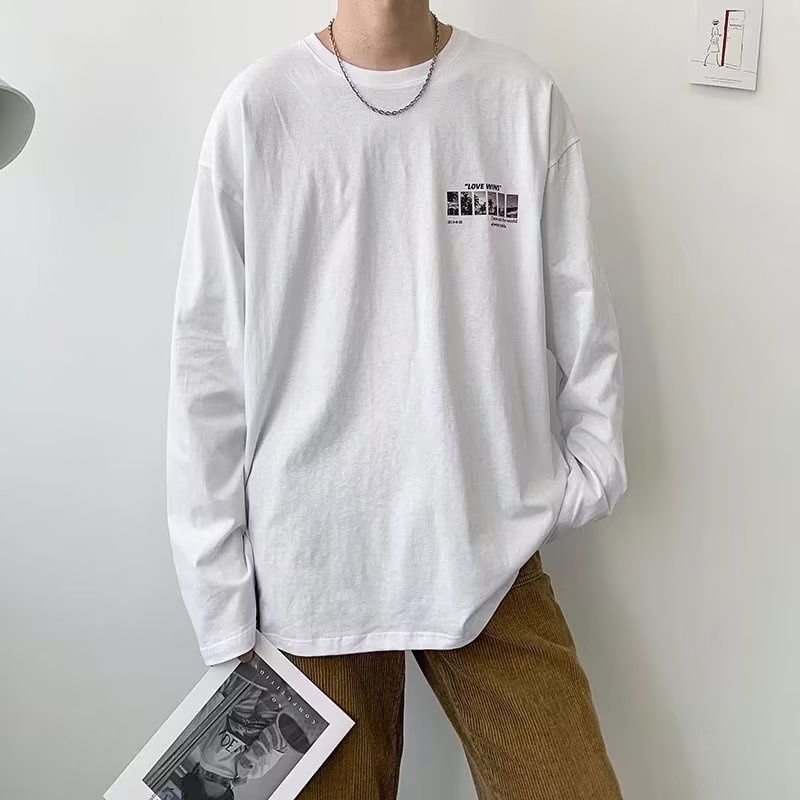 Áo Thun Tay Dài Cổ Tròn Dáng Rộng In Chữ Phong Cách Hip Hop Hàn Quốc Thời Trang Cho Nam Size M-5XL