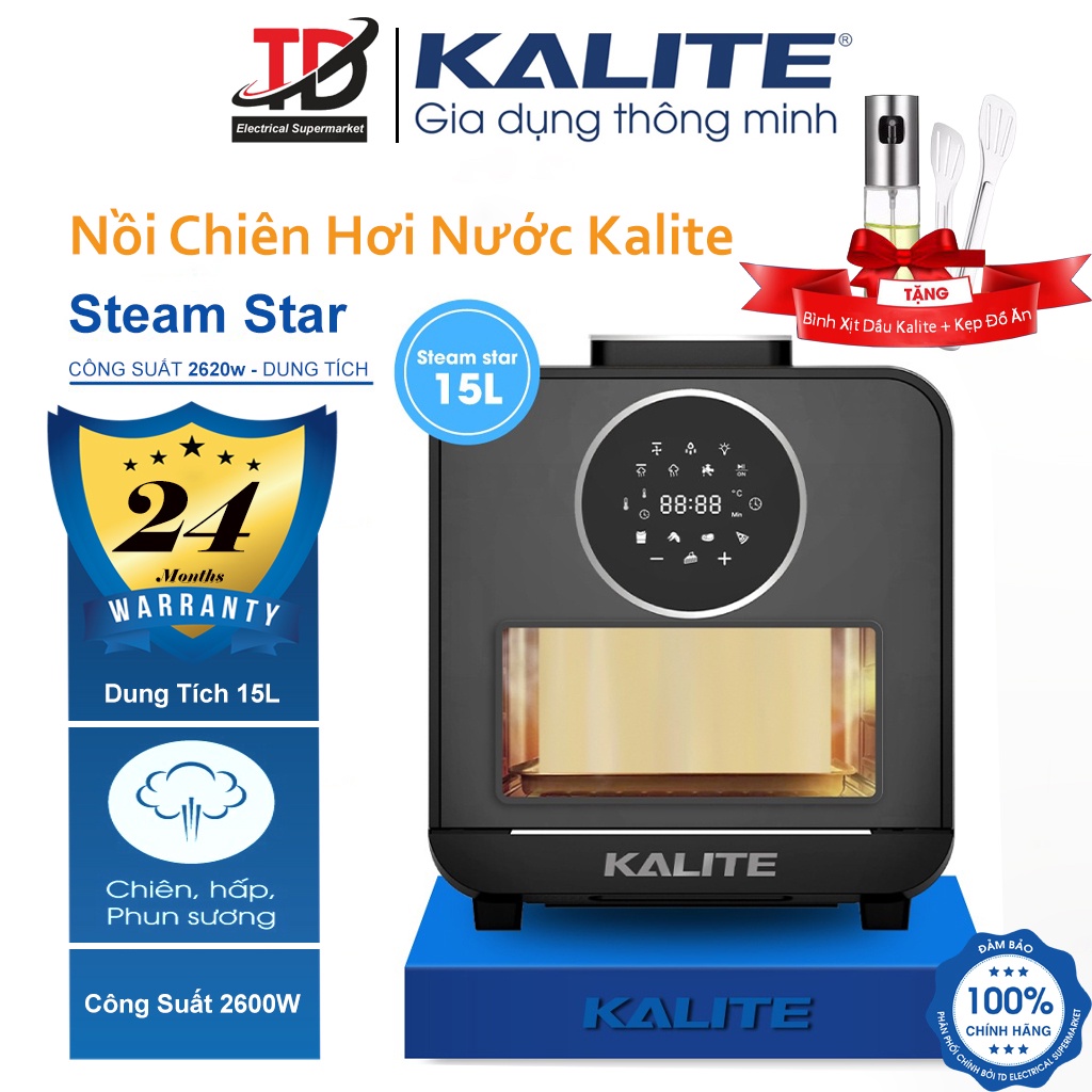 Nồi Chiên Hấp Kalite Steam Star, 15Lit - 2620W, Hấp Chiên 2in1, Bảo Hành Chính Hãng 24 Tháng