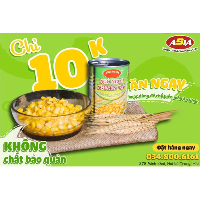 Ngô ngọt nguyên hạt Asia Home 430gr làm salad, ngô chiên