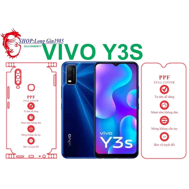 Vivo Y3S miếng dán trong Ppf mặt sau và mặt trước chống va đập chống trầy xước