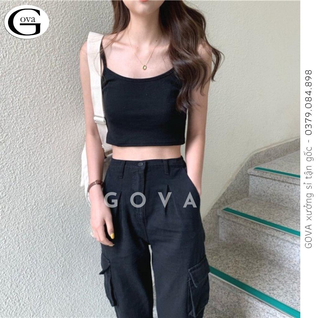 Áo Croptop HAI DÂY MẢNH Thun Borip Kiểu Sexy Nữ, Áo Thun Ôm Body Đẹp GOVA
