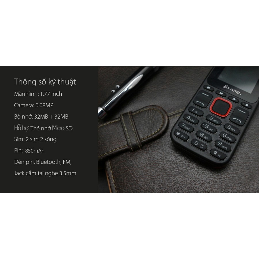 Điện thoại 2 sim 2 sóng Bavapen B11 (Đen) - Tặng thẻ nhớ 16Gb