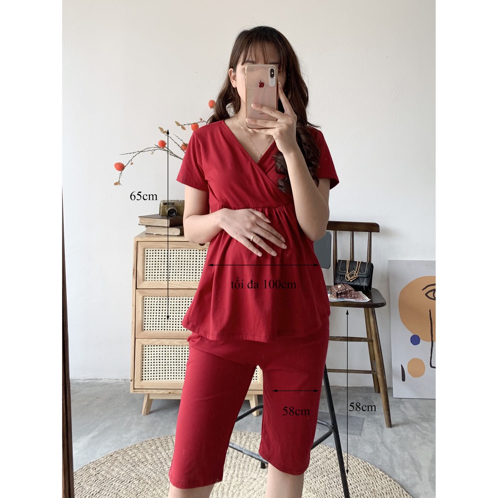 Bộ bầu mặc nhà vạt chéo ngắn tay sau sinh thiết kế Medyla onhacoshopee | BigBuy360 - bigbuy360.vn