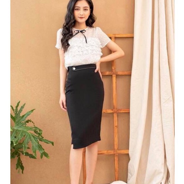 Chân váy bút chì có cạp 2 màu chất vải Tây- hàng may kĩ