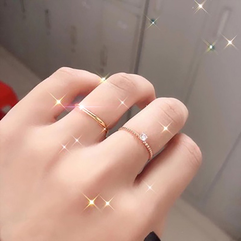 Nhẫn Thép Titan Đính Đá Hình Vuông Phong Cách Hàn Quốc Thời Trang