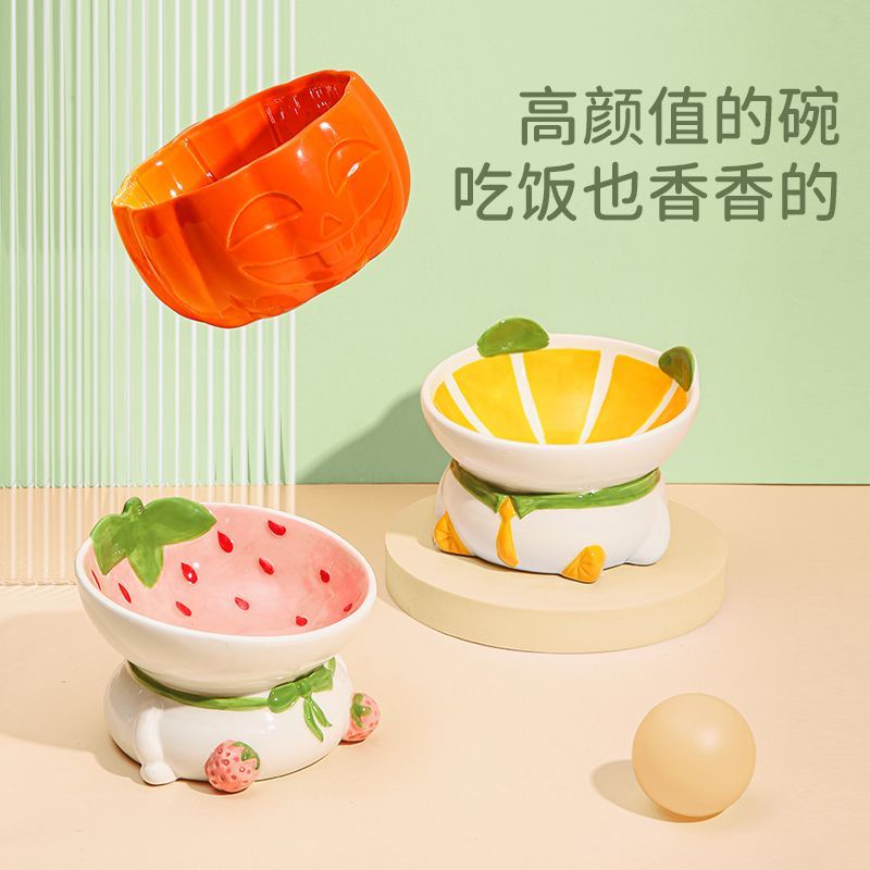 [Bộ Đồ Ăn Bằng Gốm Sứ Dễ Thương Bảo Vệ Cổ Bát Nước Uống Cho Thú Cưng Chó Mèo