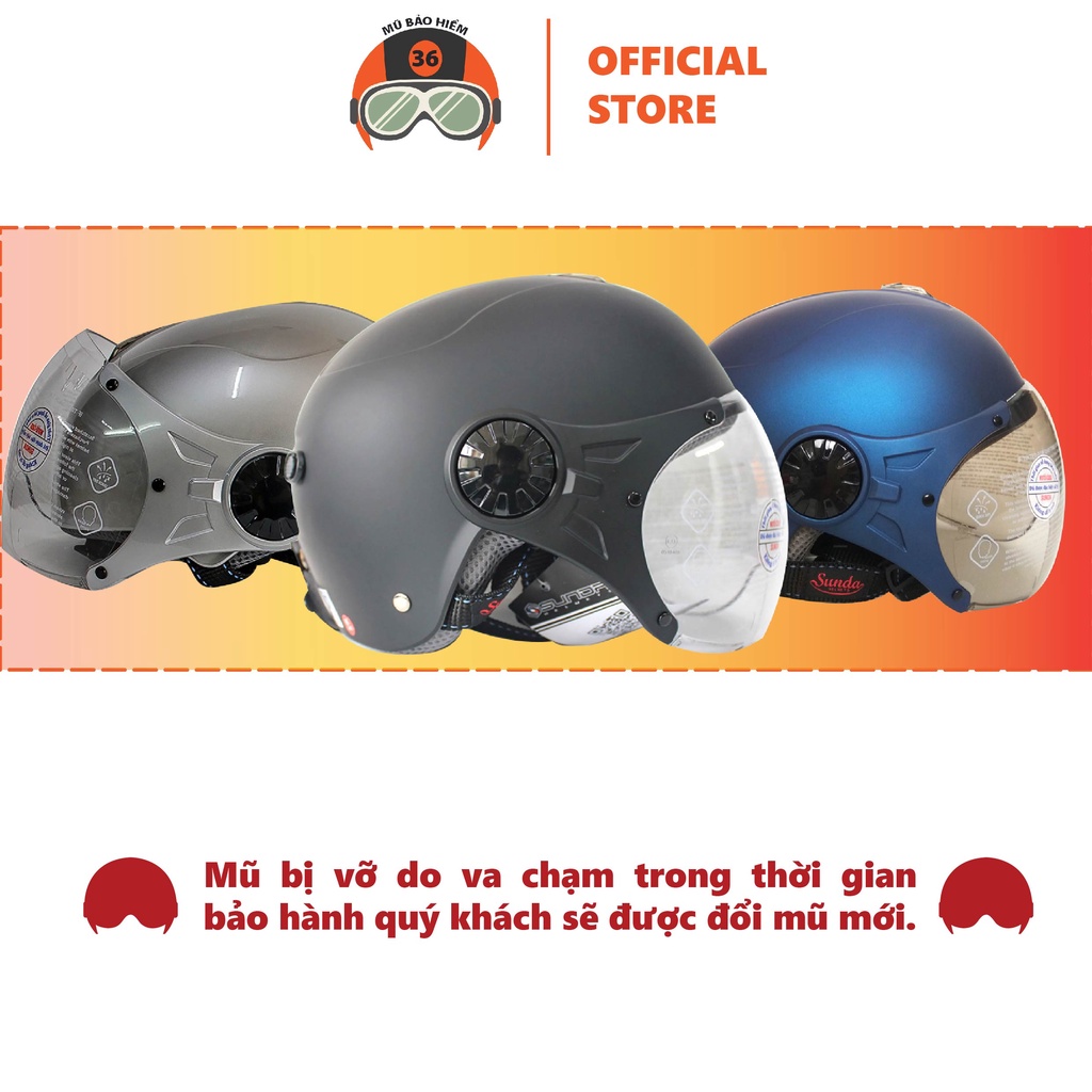 Mũ bảo hiểm nửa đầu có kính Sunda 137 mẫu mới - phù hợp cho người có size đầu trung bình hoặc hơi nhỏ