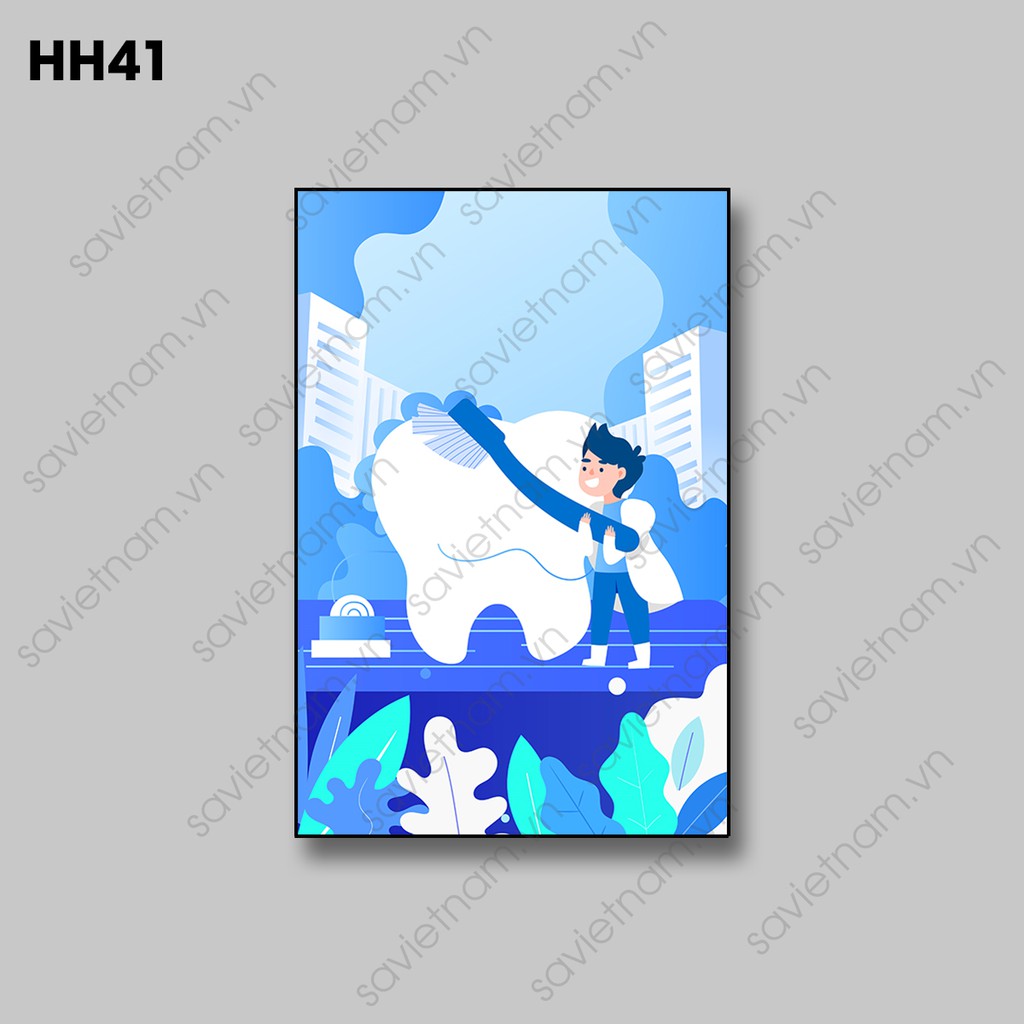 Tranh Nha khoa đẹp chủ đề hoạt hình - CANVAS GỖ VIỀN ĐEN- link 3/3