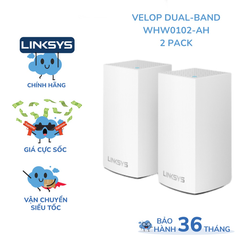 (2 PACK) Bộ phát wifi LINKSYS VELOP WHW0102 chuẩn AC tốc độ 2600mbps intelligent mesh wifi 5 MU-MIMO system