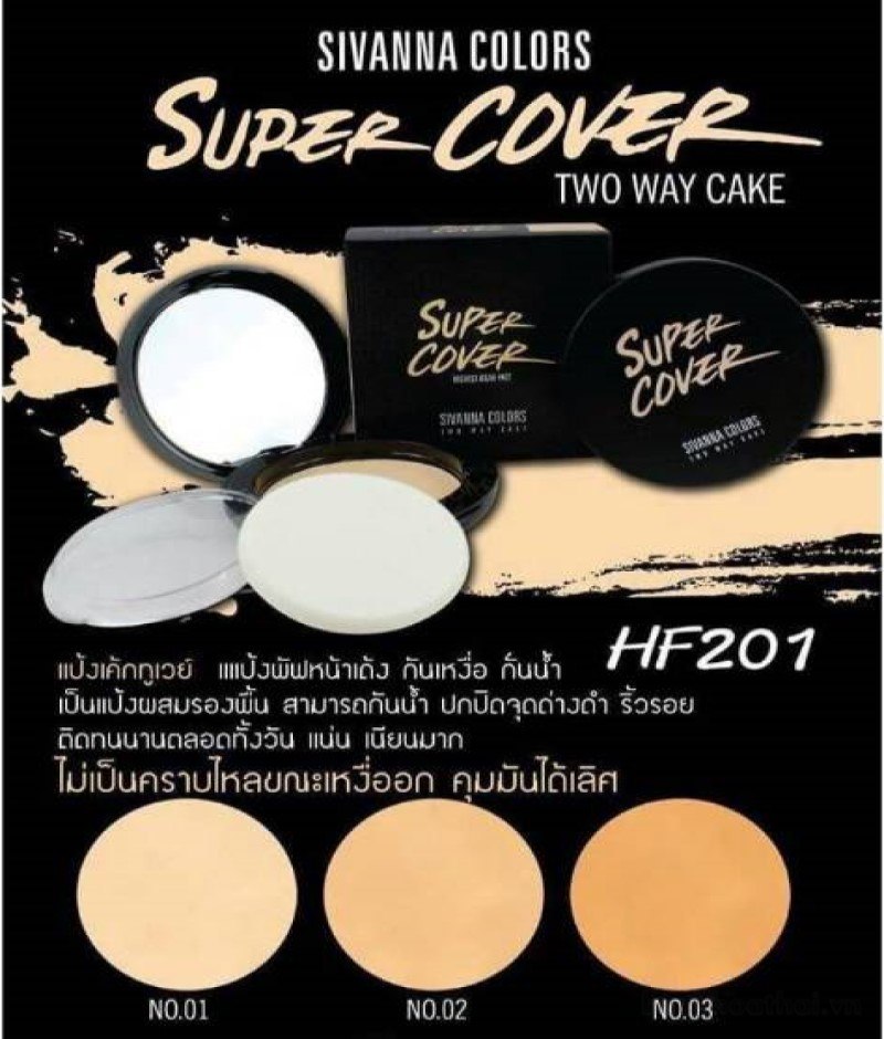 Phấn phủ chốnǥ mồ hôi Sivanna Colors Super Cover Highest Wear Pact Two Way Cake Thái Lan