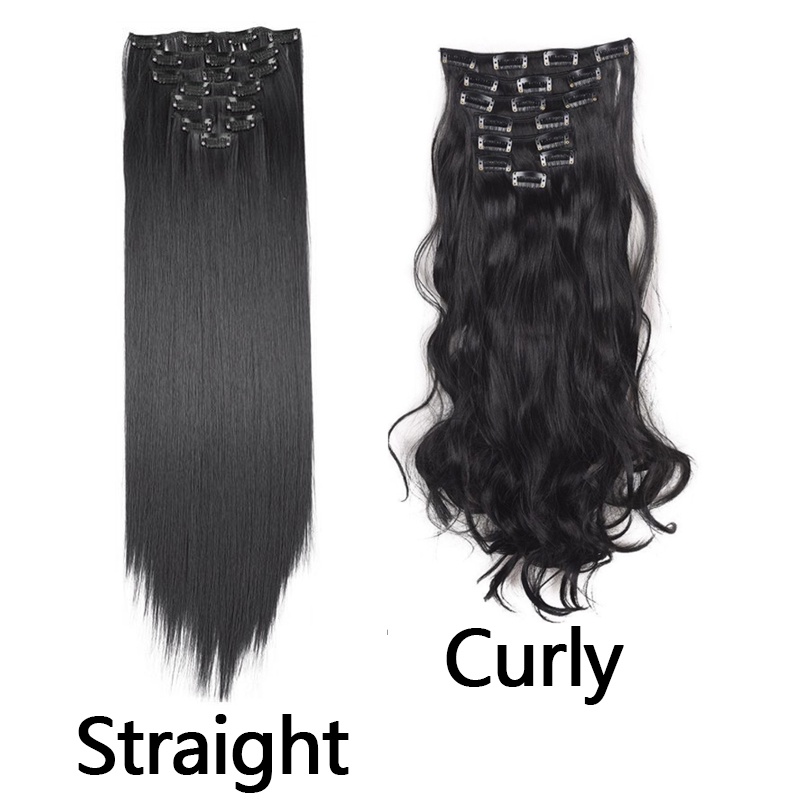 Bộ 8 phụ kiện tóc giả nối dài Wigsin dài thẳng 22 / 18 inch xoăn 17 inch