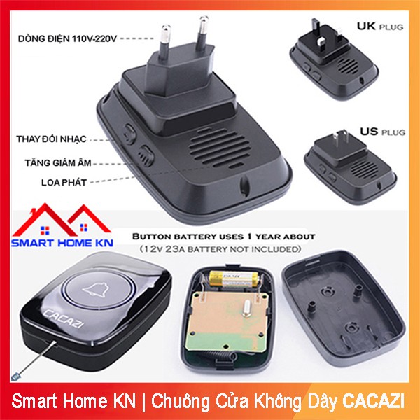 Chuông cửa không dây báo khách thông minh chống bụi chống nước Cacazi - Smart Home KN