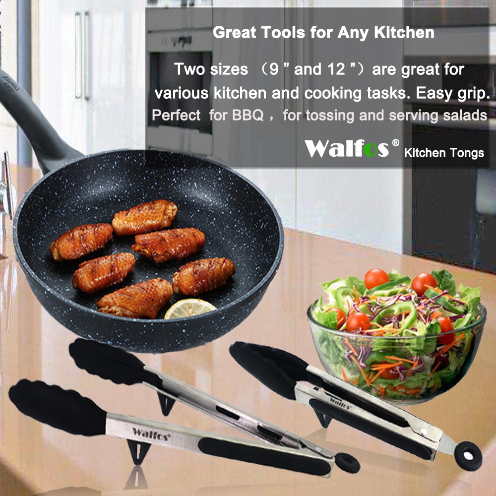 Bộ 2 Kẹp Gắp Thức Ăn WALFOS Bằng Silicon Chống Dính Có Nút Khóa Khớp Tiện Lợi 27-34cm