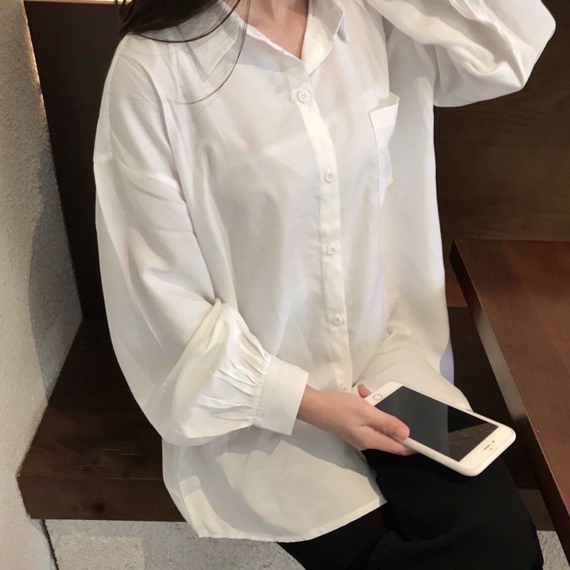 Áo Sơ Mi Tay Phồng Nữ - Áo Sơ Mi Trắng Đi Học_A003