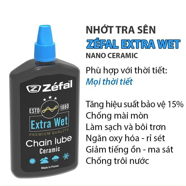 Dầu tra sên xích xe đạp Zefal Extra Wet Ceramic Lube 120ml - Hàng chính Hãng