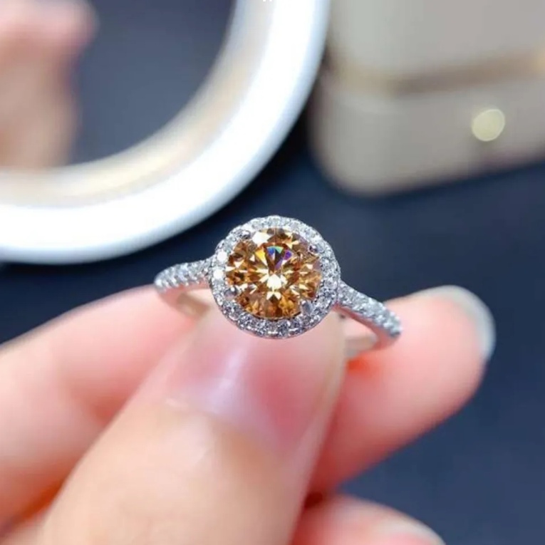 Nhẫn bạc sterling 100% S925 sterling bạc 100% có thể điều chỉnh hình kim cương thanh lịch cho nữ 1 carat