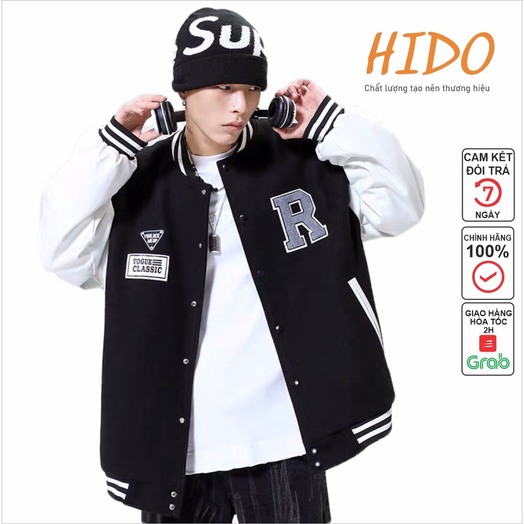 Áo bomber nỉ da lộn dày cao cấp thêu R unisex nam nữ chống nắng cực hot-HIDO SHOP