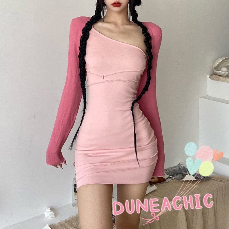 DUNEA Set Đầm Trễ Vai 2 Món Phối Bèo Nhún Thời Trang Cho Nữ