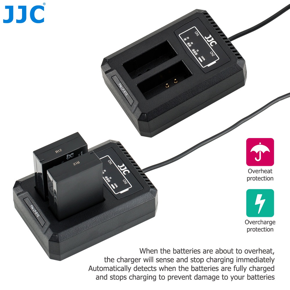 JJC LC-E12C Bộ sạc pin USB cho Canon EOS M50 Mark II, M50, M200, M100, M10, M, PowerShot SX70 HS, PowerShot G1X, Rebel SL1 và các máy ảnh khác có Pin LP-E12