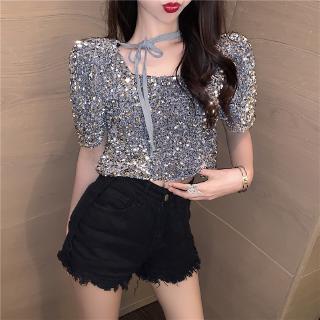 Áo Thun Tay Lỡ Đính Kim Sa Lấp Lánh Thời Trang Mùa Hè Hàn Quốc Cho Nữ 20