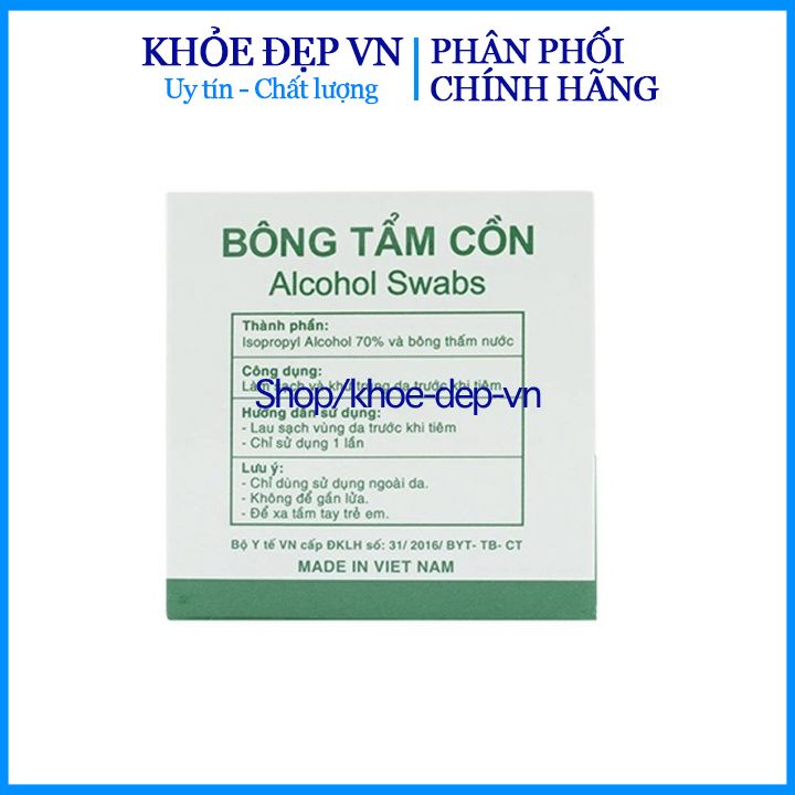 Hộp 100 bông tẩm cồn ALCOHOL SWABS sát khuẩn, sát trùng - HSD 2023 - CHUẨN BYT