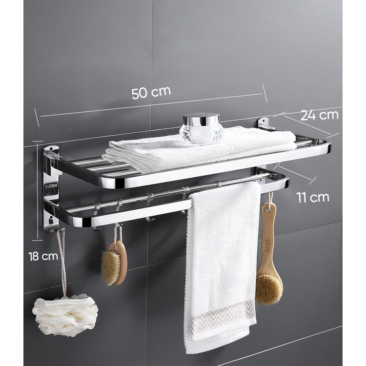 Kệ Inox Nhà Tắm Treo Khăn Dán Tường Tiện Lợi Không Cần Khoan Đục, Giá Inox 304