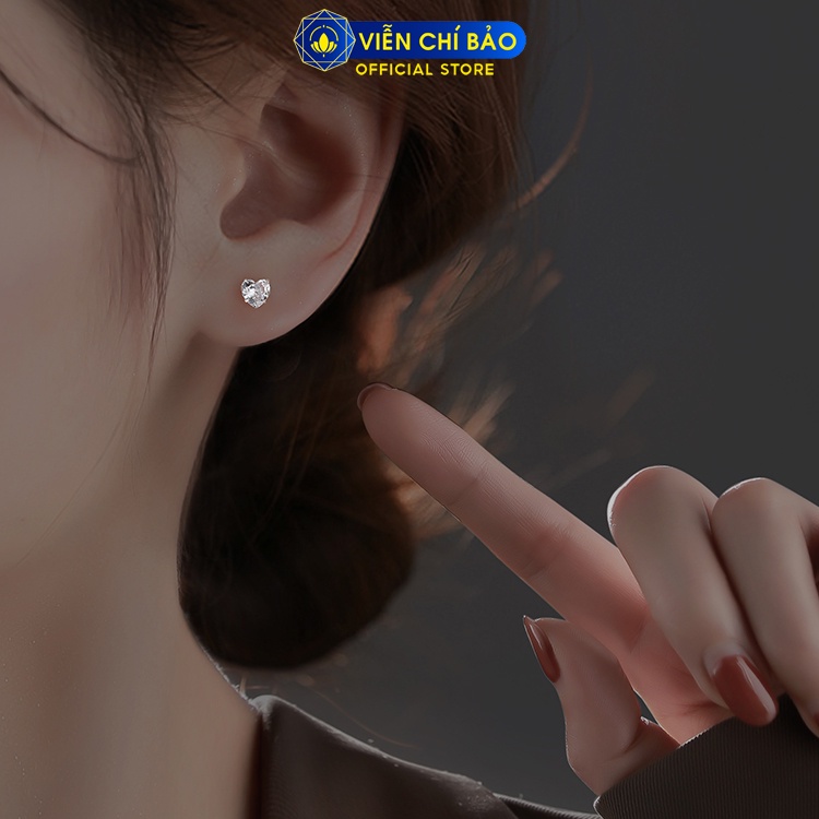 Bông tai bạc nữ Trái tim đính đá bạc 925 thời trang phụ kiện trang sức Viễn Chí Bảo B400745