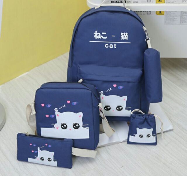 Balo combo 5 món thời trang nam nữ mini sành điệu cao cấp cat set 5 món balo thời trang xinh cá tính