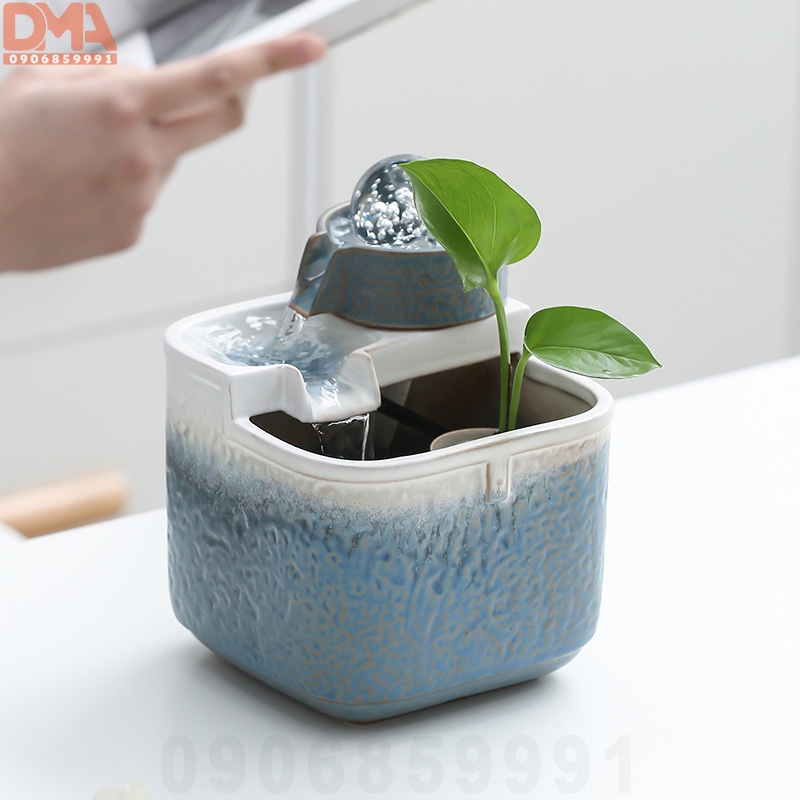 Thác nước gốm phong thủy,tiểu cảnh châu xoay trang trí cao cấp