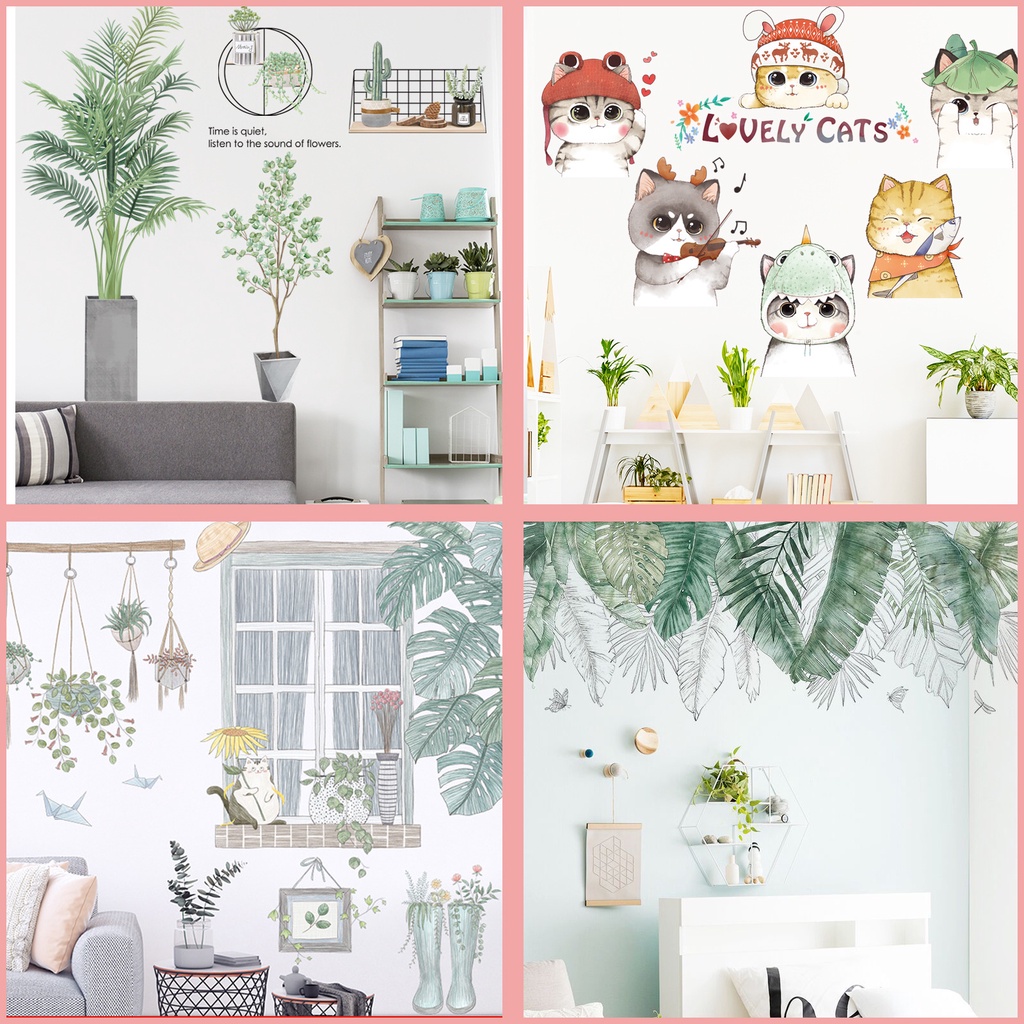 Giấy dán tường trang trí decor phòng ngủ cho bé như Hàn Quốc, tấm giấy sticker hình lá cây xanh