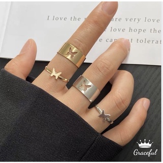 Set 2 nhẫn nữ hàn quốc Graceful hình bướm, nhẫn nữ titan, nhẫn nữ cá tính