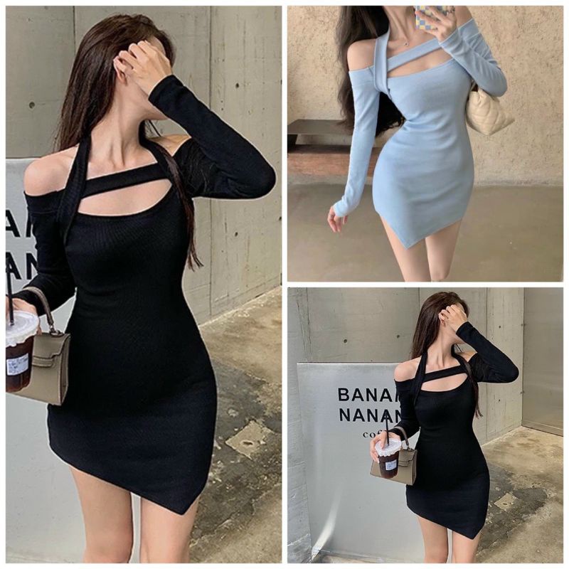Đầm body cutout vạt xéo có bigsize