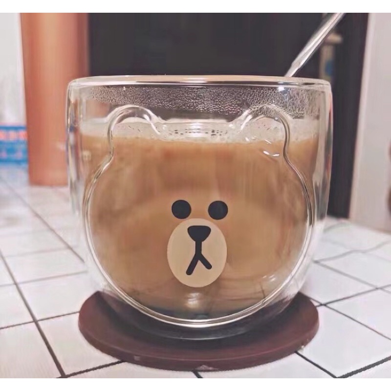 Cốc, Ly Thuỷ Tinh Gấu Brown 2 Lớp Chống Cách Nhiệt Mang Phong Cách Hàn Quốc