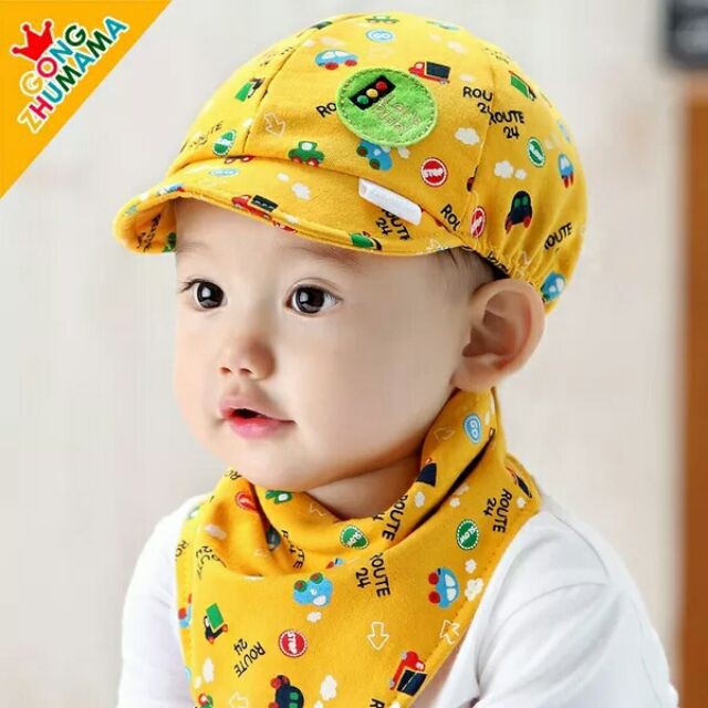 [siêu sale] Set mũ kèm khăn yếm siêu kute cho baby dưới 3 tuổi